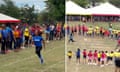 The three-times Olympic gold medallist cleaned up the parents' race, sprinting to victory by a huge margin. 