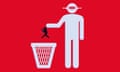 Illustration of a robot putting human in a waste paper bin