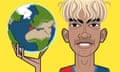 Illustration of Lamine Yamal holding the world in one hand.