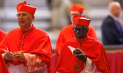 Cardinals escorting Pope Francis's body in St Peter's Basilica, Rome