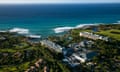 an aerial view of an island resort