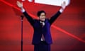 Kim Moon-soo waves on stage