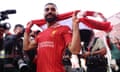 Mohamed Salah celebrates after winning the Premier League