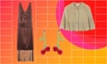Composite showing dress, cherry earrings and sparkly cape