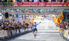 Primoz Roglic crosses the line to win the Volta a Catalunya’s final stage and overall title.